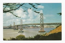 West Crossing Of San Francisco Oakland Bay Bridge CA Boat Chrome Postcard