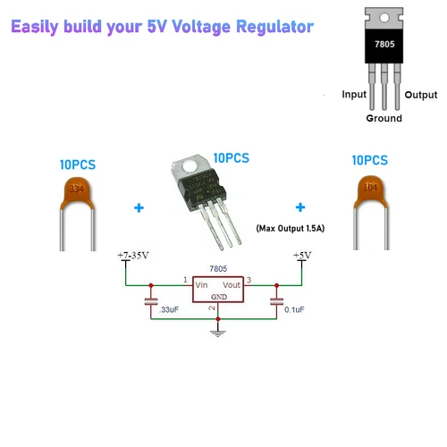 10 Piece L7805CV L7805 7805 Positive Voltage Regulator 5V 1.5A TO-220 IC KIT