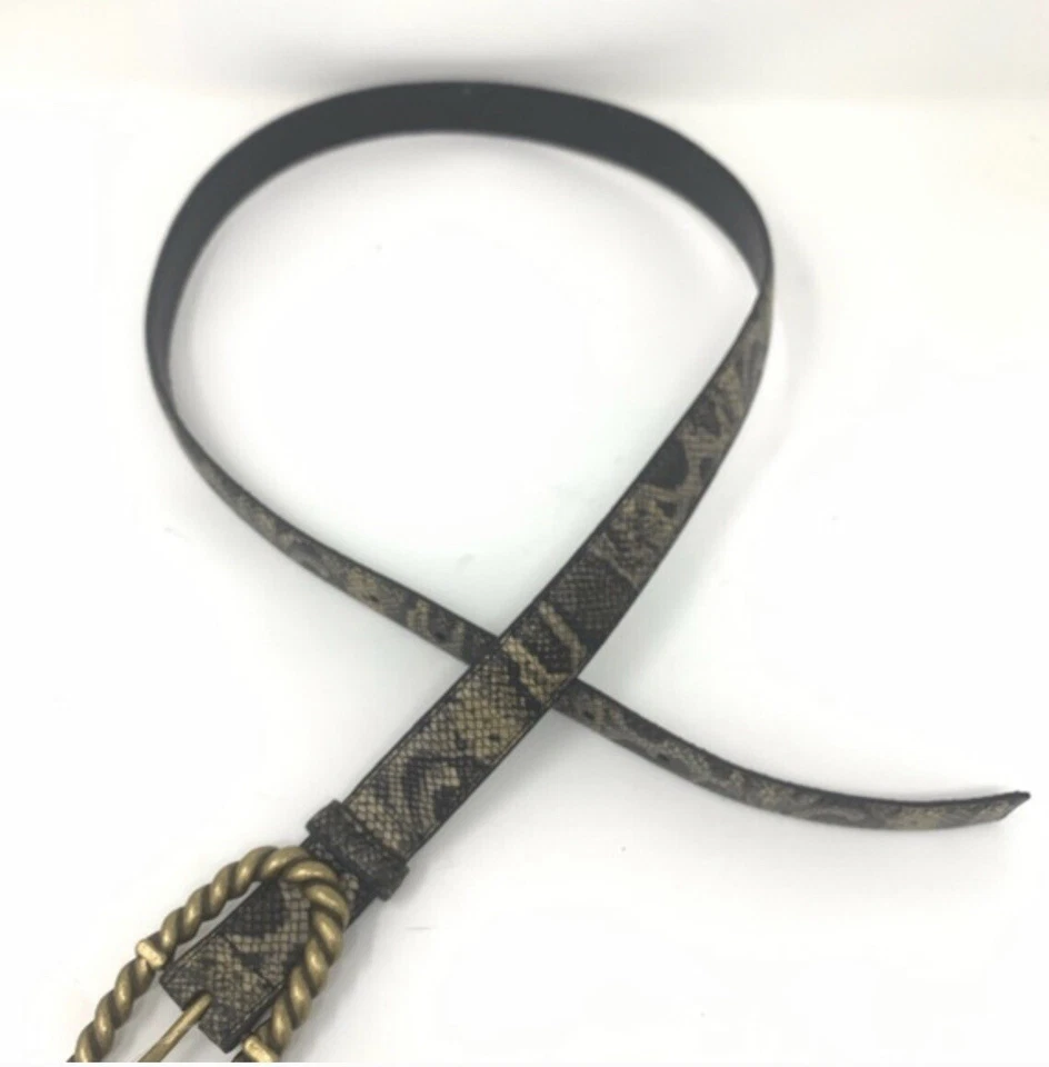 Free People Sophie Small/Medium Snake Print Leather Brass Buckle Belt, NEW! - Image 4 of 4
