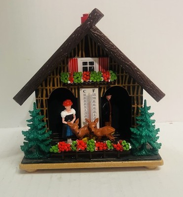 Vintage Alpine Chalet German Weather House Thermometer