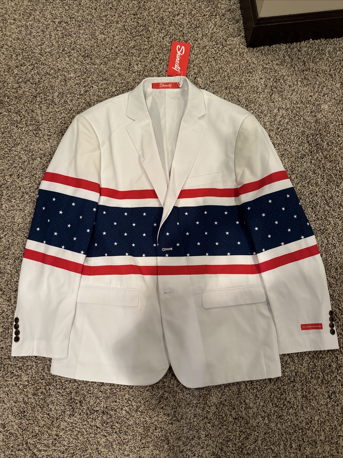 Shinesty Men's Trailblazer American Flag Lined Suit Jacket Size 46