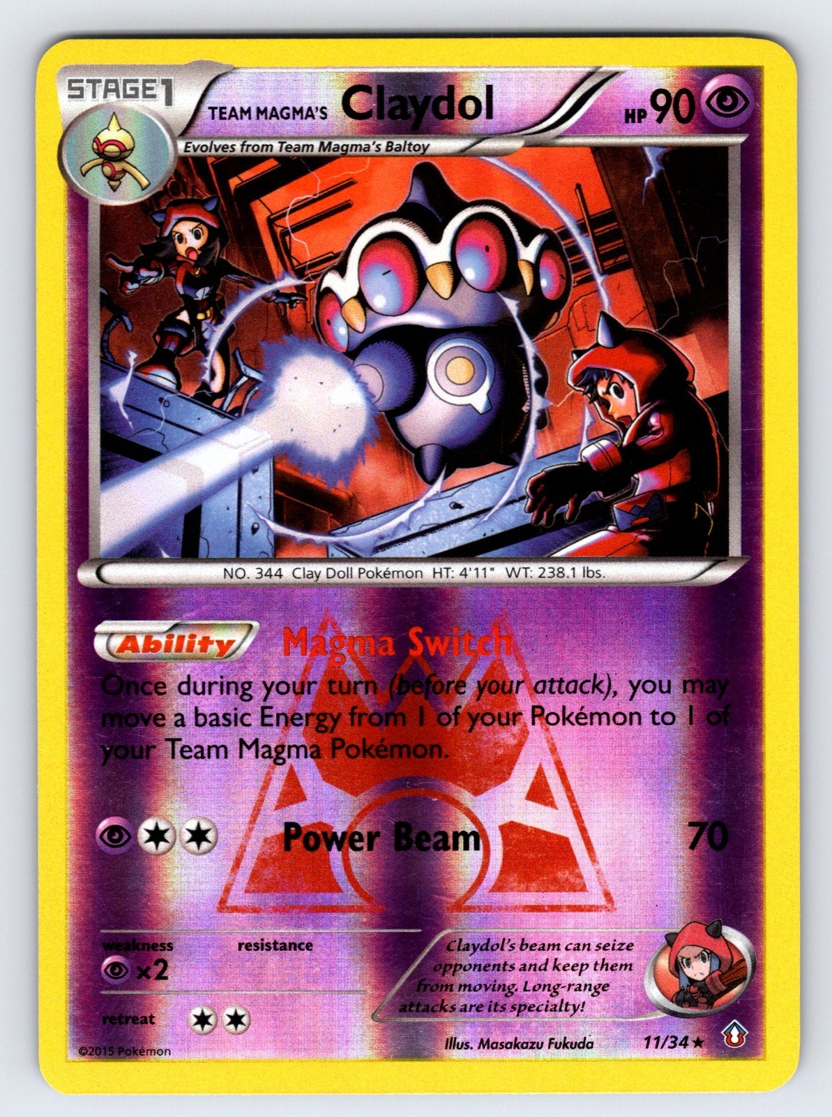 Team Magma's Claydol 11/34 Double Crisis Pokemon Card Reverse Holo Rare - Nm/Vlp