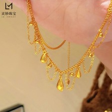 water droplet tassel 24K Thai Baht Gold Filled Yellow GP Necklace 18inch Jewelry