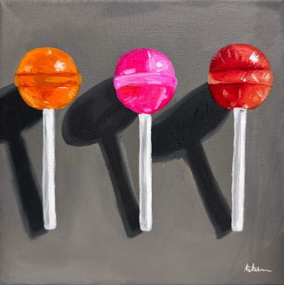 Lollies Original Ölgemälde - UNGERAHMT Bunt Rosa Süßigkeiten Fine Art Signiert