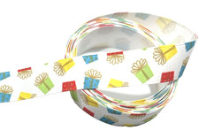 3 yards 7/8" Birthday Presents with Bows on White Grosgrain Ribbon 100 polyester