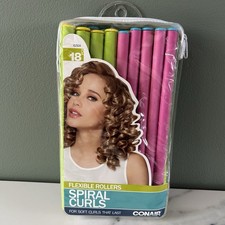 Conair Spiral Curlers Flexible Foam Rollers 18pc Set NEW w/ Case - Pink/Green