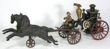 1912 CAST IRON CLOCKWORK WIND UP HORSE DRAWN FIRE ENGINE PUMPER TRUCK BY IVES