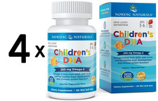 4 x Nordic Naturals Children's DHA, 250mg Strawberry - 90 (208,19 EUR/kg)