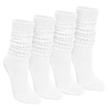  4 Pairs Slouchy Socks for Women, Scrunch Boot Long Knee High Knit 5-9 White