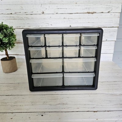 Small Parts Storage Organizer Black 12 Drawer Plastic Bin Cabinet