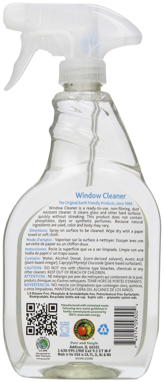 Earth Friendly Products Window Cleaner with Vinegar, 22 Oz