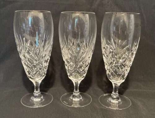 Set Of 3 Vintage Waterford Cut Crystal Stemmed Iced Tea Glasses 7.6”