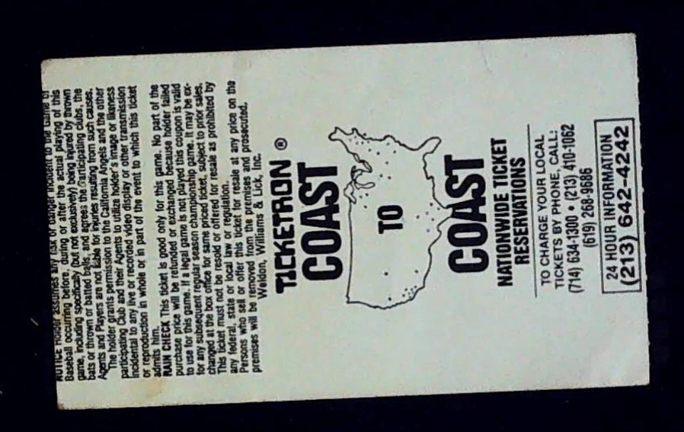 Билет-заглушка Bichette No9 Candiotti Win No61 Angels Indians MLB Anaheim 5/30/1990 - Изображение 2 из 2