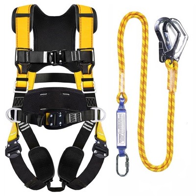 Fall Protection Premium Safety Harness with Shock Absorbing Lanyard, Vented &...