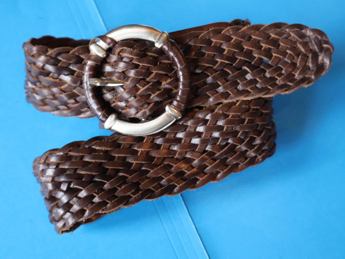Linea Pelle Collection Women Leather / Brass Ring Hardware Woven Belt Sz L Red Linea pelle pink brown leather studded brass belt large main image 2
