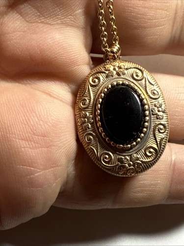 Locket Necklace Vintage Gold Filled Black Onyx Fancy Unused Vintage - Picture 11 of 17
