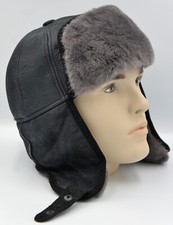 100 Real Sheepskin leather Aviator Trapper Ushanka Hunting Hat S-3X, CHARCOAL