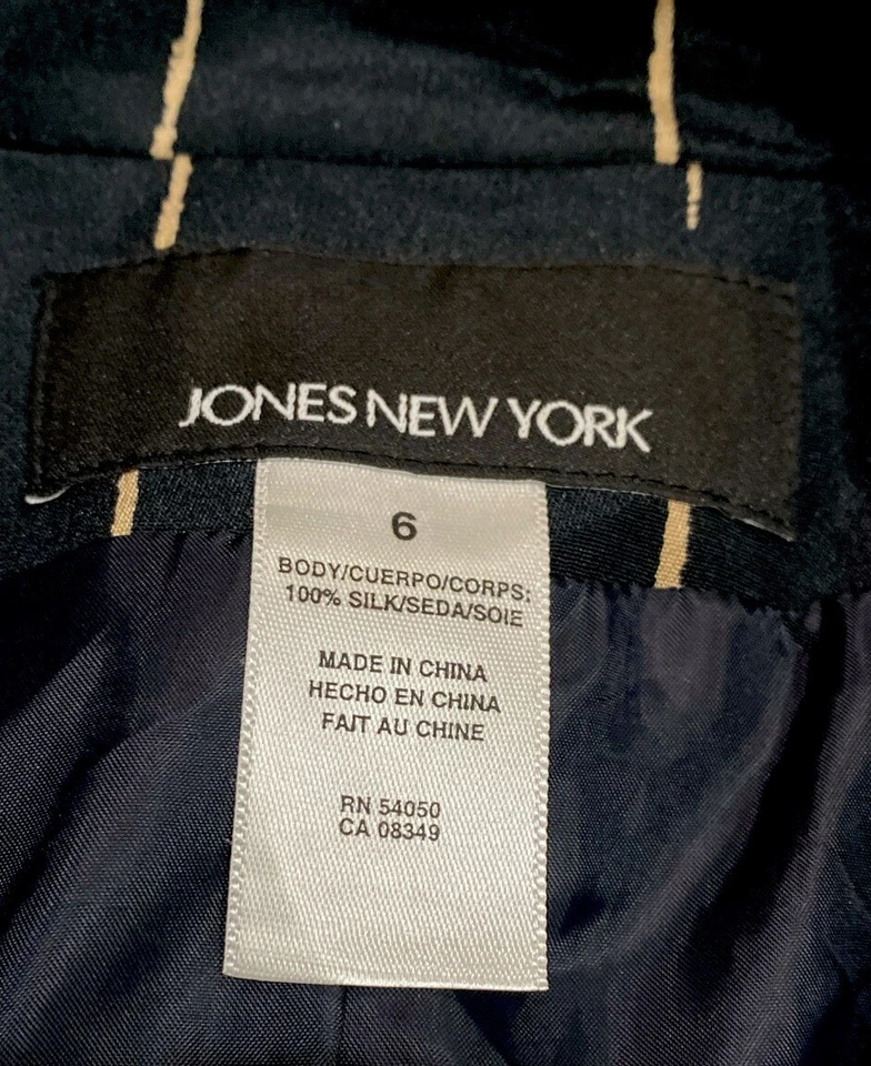 Chaqueta JONES NEW YORK 100% Seda Ligera Espalda Beige Rayas Talla 6 Foto 4 de 4