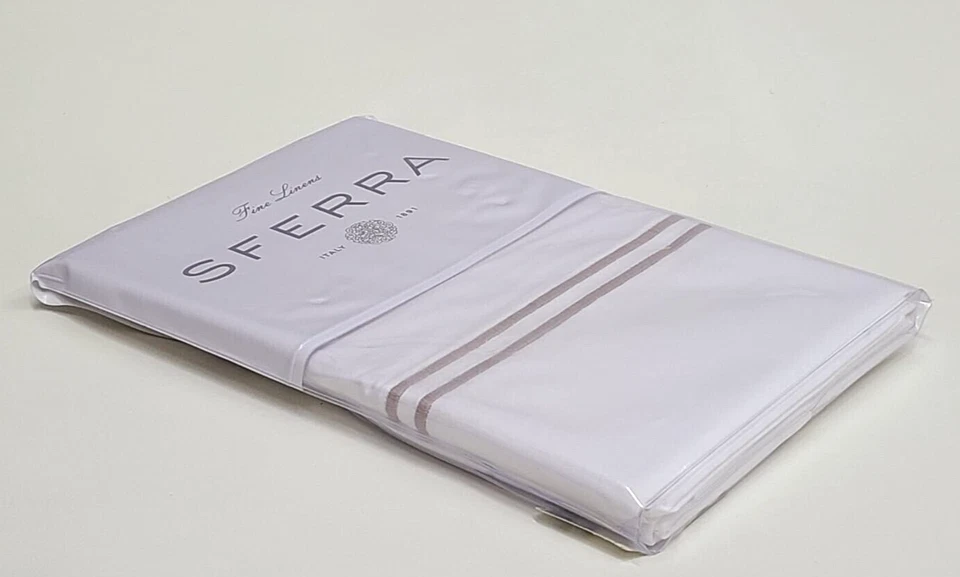 Par de fundas de almohada estándar Sferra Grande Hotel blanco/taupe algodón percal Italia Foto 4 de 4
