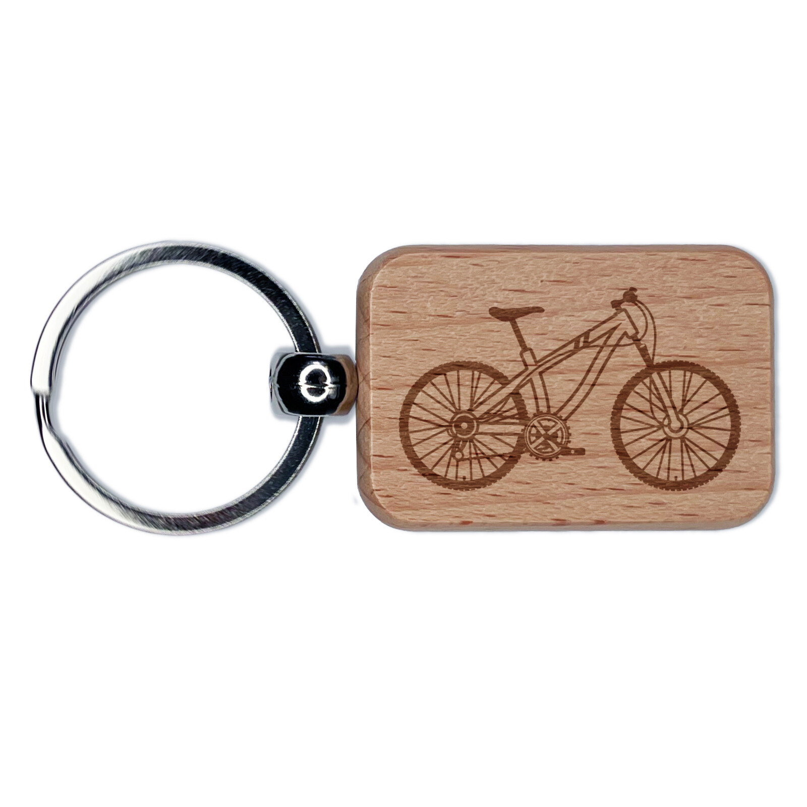 Mountain Bike Cyclist Engraved Wooden Rectangle Keychain Charm  
