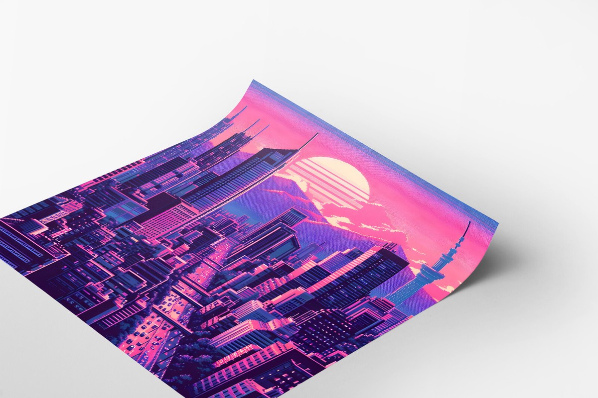 Neon Vaporwave Cityscape City Skyline 80s 90s Domes Poster Art