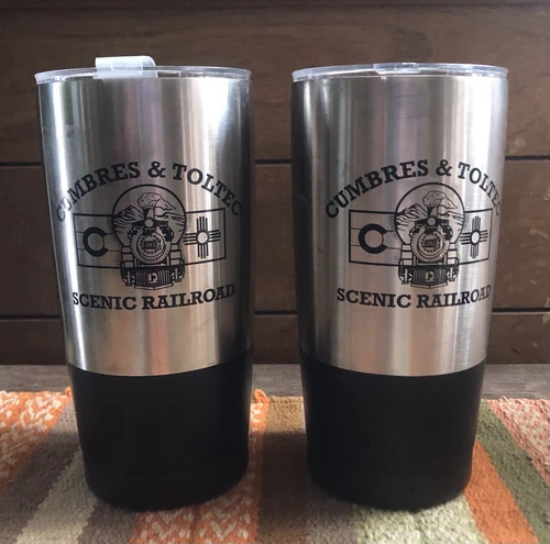 2 Stainless Steel CUMBREs TOLTEC COFFEE MUGs Scenic Railroad Thermal Metal Co Nm