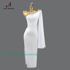 White Latin Dance Dress Women's Ballroom Costume Practice Clothes Hot