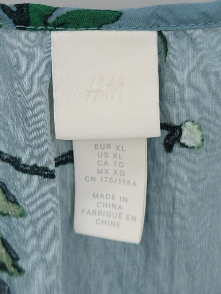 H и M платье женщин XL синий цветочный воздушный шар рукав оборки кромки Flowy короткие богемное - Изображение 3 из 4