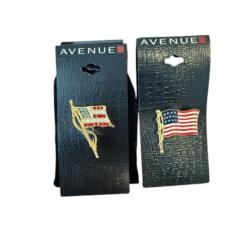 Vintage Avenue American Flag Pin Patriotic USA Rhinestone Enamel Brooch ...