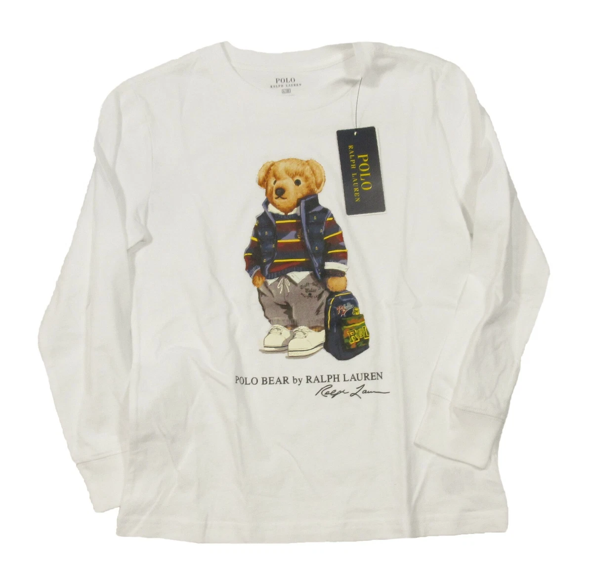 Polo Ralph Lauren Boys White Rugby Bear Graphic Print Long Sleeve T-Shirt