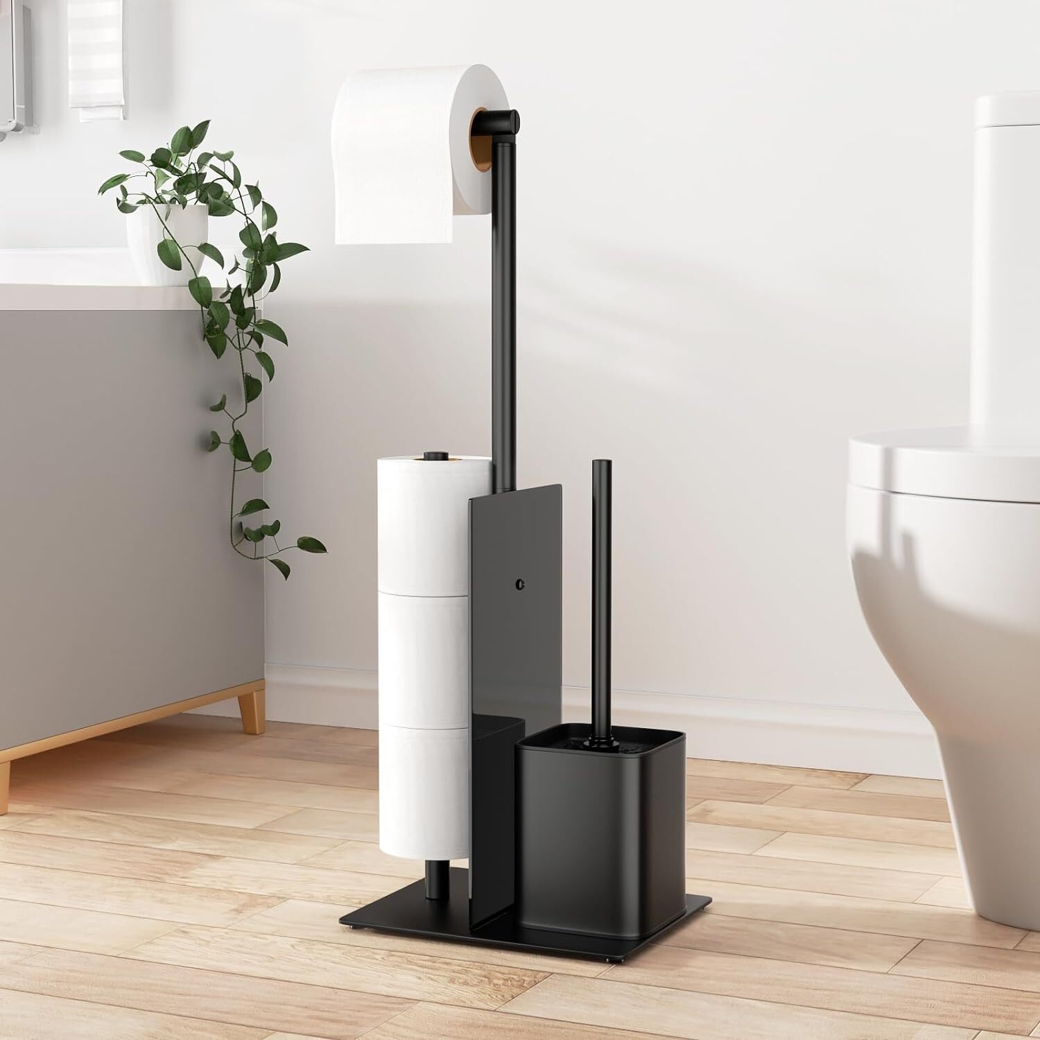 Portarotolo E Scopino Per Bagno | In Acciaio Inox E Vetro | Design Rimovibile | Per Carta Igienica E Spazzolino WC