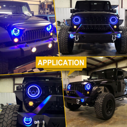 2x Fit Plymouth Barracuda Cuda Duster 340 7" LED Headlights Blue Halo Hi/Lo Beam - Picture 6 of 13
