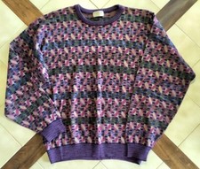 Men's Vintage TRICOTS ST. RAPHAEL Multi-Color Geometric Crewneck Sweater XL 