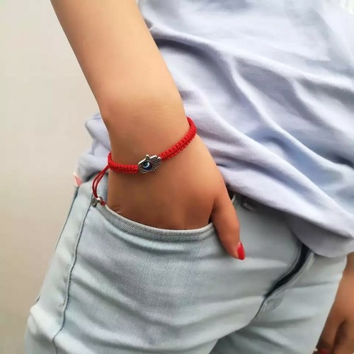 Style Hand Braided Lucky Red String Charm Bracelet Women Men Blue Evil Eye Round - Picture 2 of 8