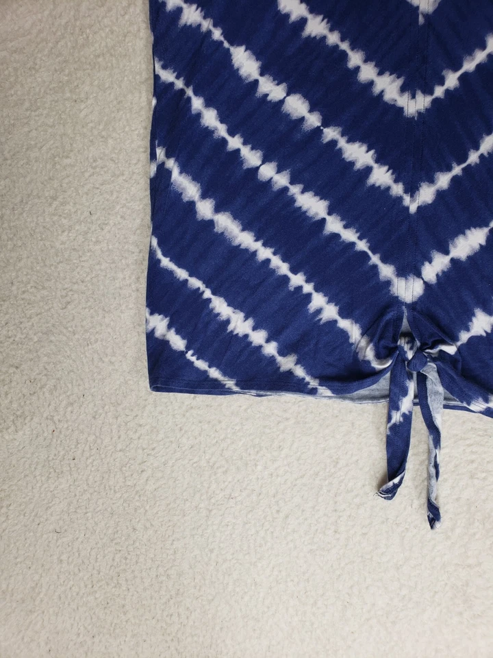 Camisa Jones New York Mujer Top Mediana Azul Rayas Algodón B Manga Corta Cuello en V Foto 4 de 4