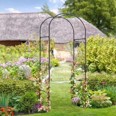 2.3m Metal Garden Arch Heavy Duty Archway Tubular Rose Climbing Plants ...