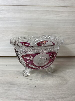 Hofbaer Bleikristall Bonboniere selten rot/lila Blumendesign siehe Fotos.