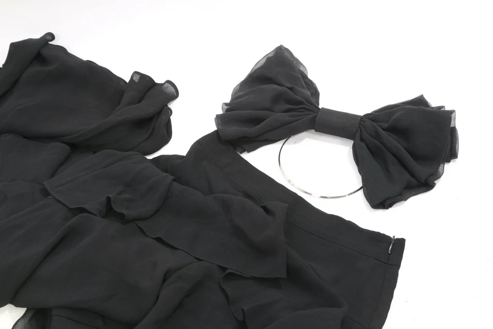 Conjunto de pantalones y collar con volantes de seda de gasa negra talla S Foto 3 de 4