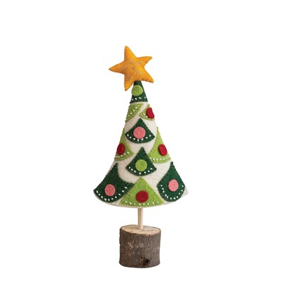 7'' L x 2-1/2''W x 18'' H Handmade Wool Felt Tree w/Star, Applique, Embroidery &...