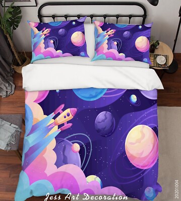 3D Rocket Space Illustration Quilt Cover Set Bedding Sets Pillowcases Queen 54