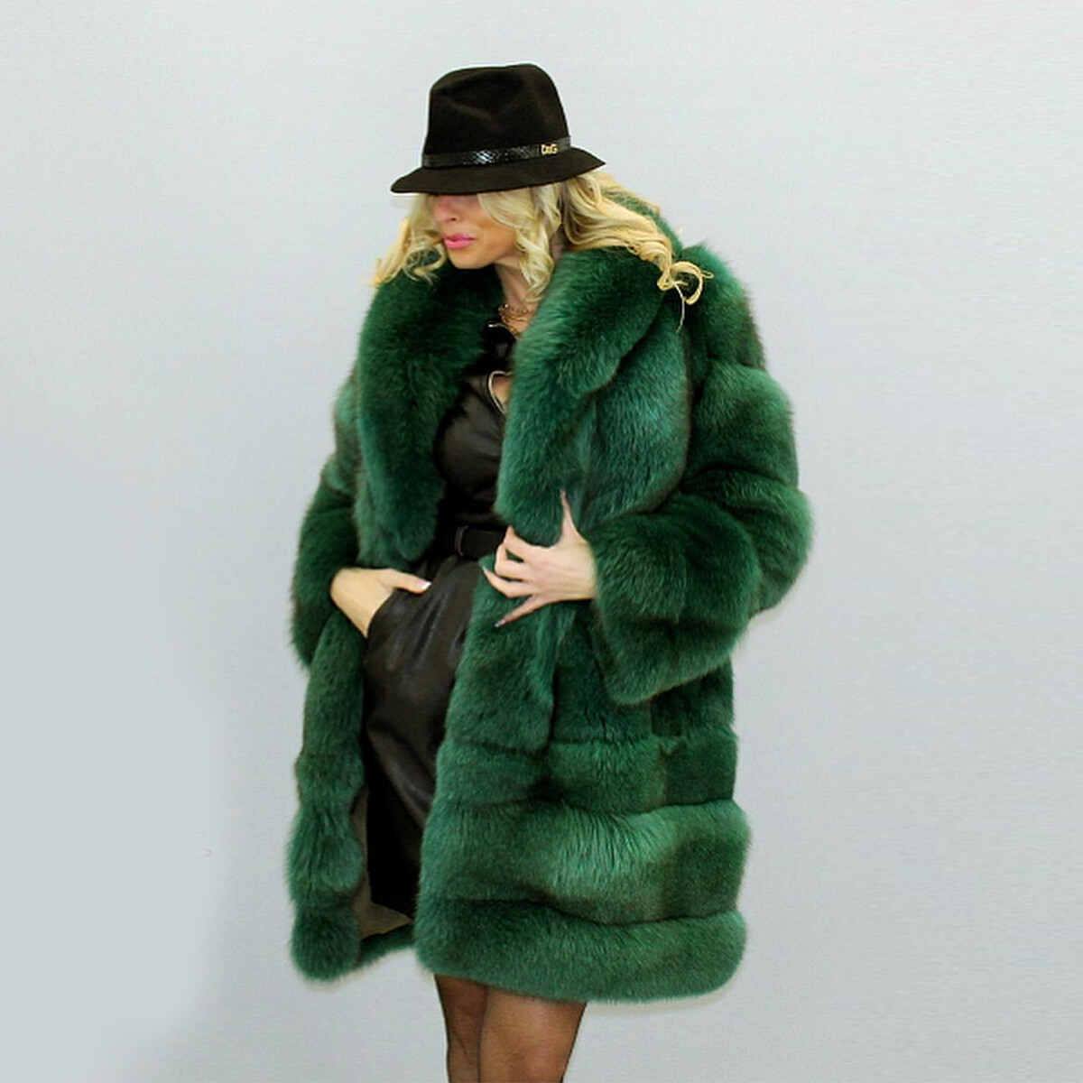 Luxury Women Winter Real Fox Fur Coat Nature Fur Jacket Green