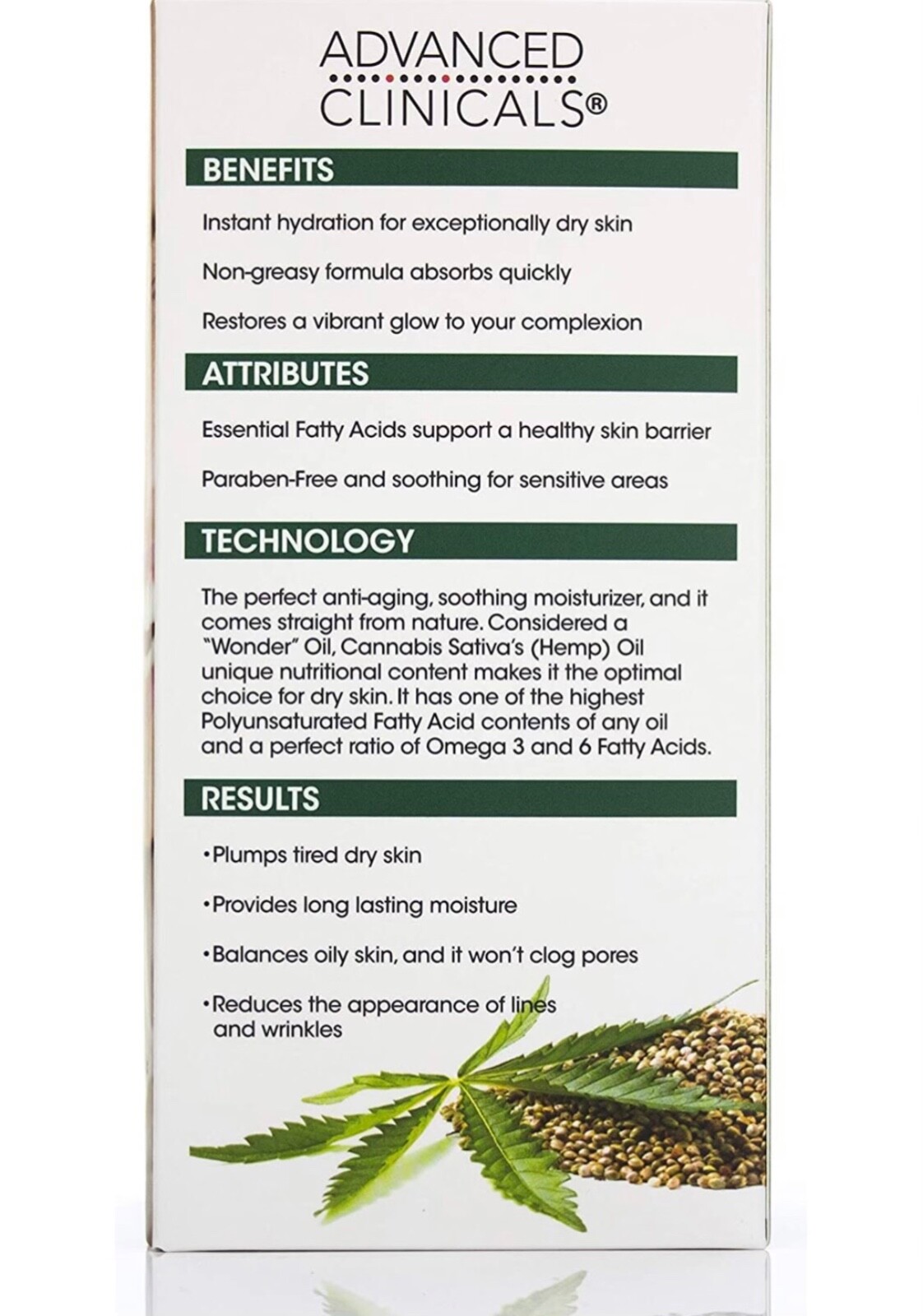 2 Pack Advanced Clinicals Hemp Seed Oil for Face 1,75 oz X 2 NIB