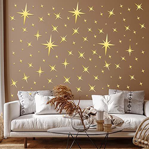 82 Stück Spiegel Wandaufkleber Abnehmbar Stern Wandtattoo 3D Acryl Gold - Bild 8 von 8