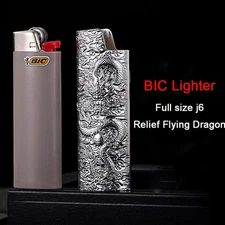 Flying Dragon Design Full Size BIC Cigar Lighter Metal J6 Butane Gas Lighters