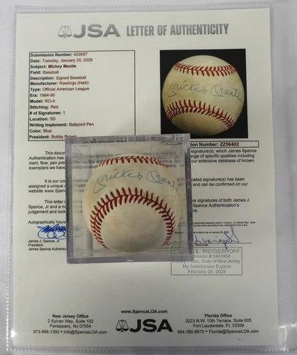Mickey Mantle Autographed Rawlings Baseball w/ JSA LOA
