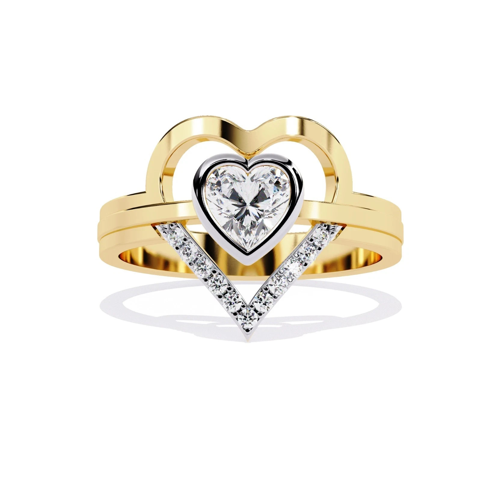 2ct Heart Design Natural Moissanite Women Promise Ring 14k Yellow Gold Plated