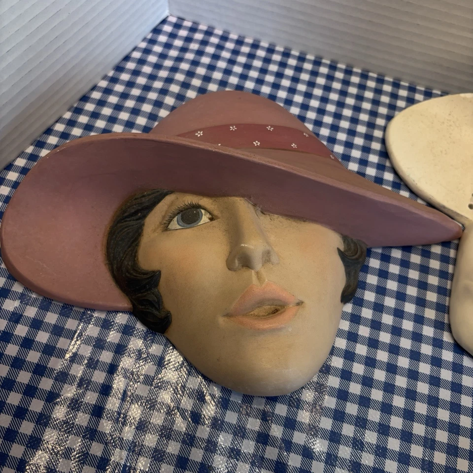 Máscara facial/cabeza de cerámica vintage decoración colgante de pared - moda mujer años 30, 1 de 2. Foto 2 de 4