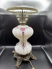 Vintage Parlor Pink Floral GWTW Milk Glass Hurricane Lamp No Top Shade Works