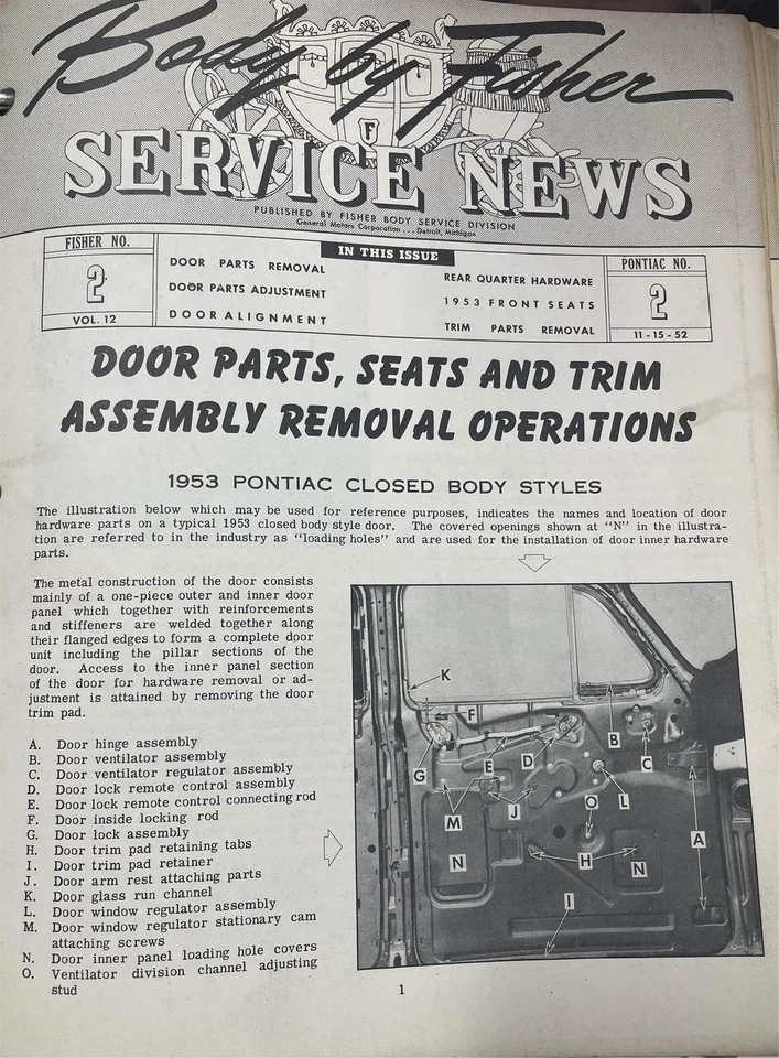 Pontiac Chieftain 1953 juego de 2 carrocerías servicio noticias raro Fisher manual de reparación Foto 3 de 4