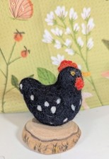 Jan Dwyer Collectibles Original Needled Felted Black Speckled Hen - FAC-3